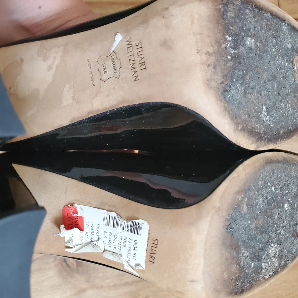 Stuart Weitzman Black Peep-Toe Pumps Patent Leather Sz 8.5